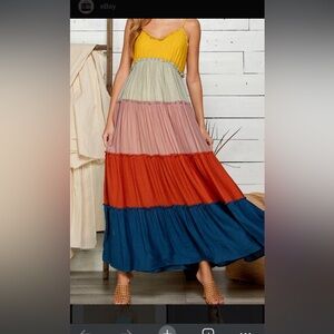 NWT Sweet Lemon Colorblock Tiered Maxi Dress Women’s Small